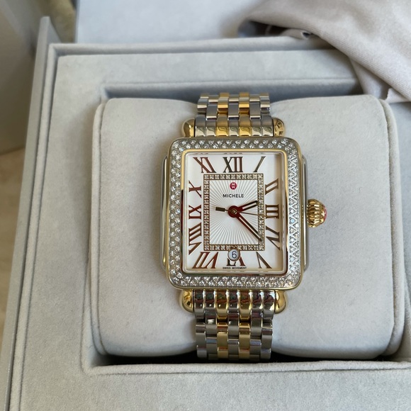 Michele Accessories - Michele Deco Madison Two tone gold diamond watch